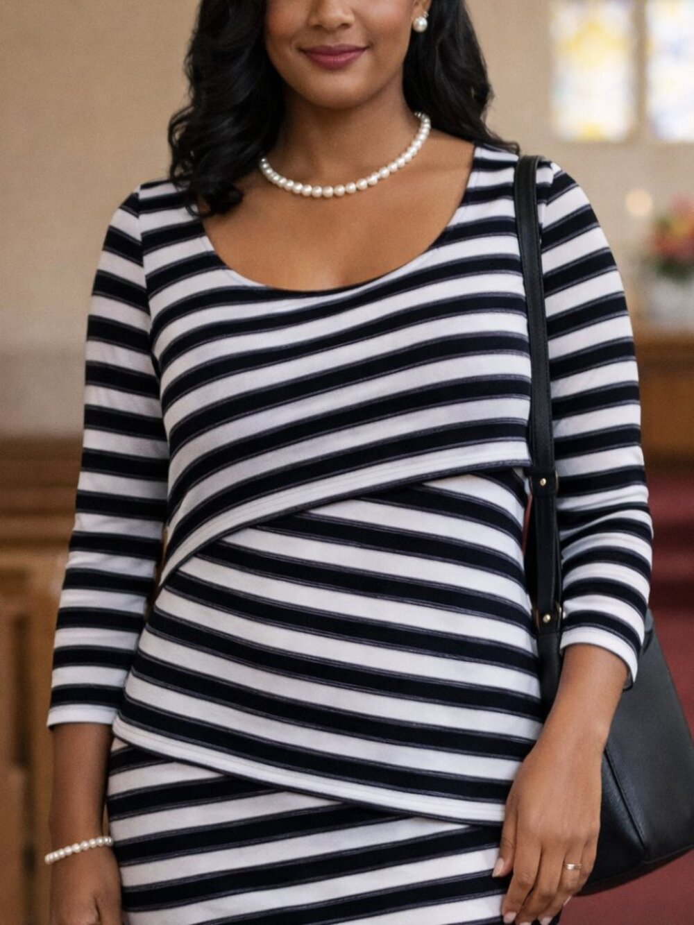 attention Black & Ivory Striped Layered Casual Dress Size. M